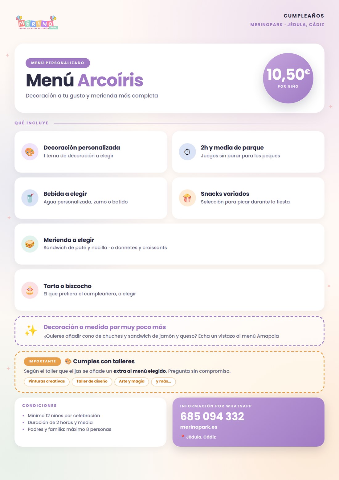 Cartel del Menú Arcoíris con decoración personalizada de MerinoPark Jédula